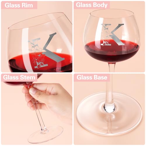 Personalized Gifts for Women, Monogrammed A-Z Wine Glass Custom Design, Unique Birthday Christmas Valentines Day Gift for ...