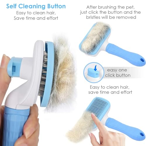 Generic Pet Grooming Brush, Blue - Self Cleaning Hair Brush for Dogs and Cats, Removes Loose Undercoat, Bristles with Mass...