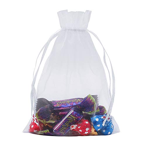 HRX Package White Organza Gift Bags 5x7 inch 100pcs, Mesh Jewelry Pouches Drawstring Bags Empty Sachet for Christmas Candy...