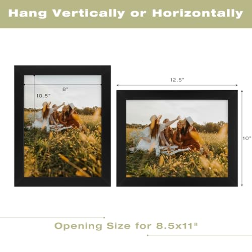 Frametory, 8.5x11 Picture Frame - Solid Wood -Black Molding - Tempered Glass Front, Portrait, Wall Gallery Frame (Black, 1...