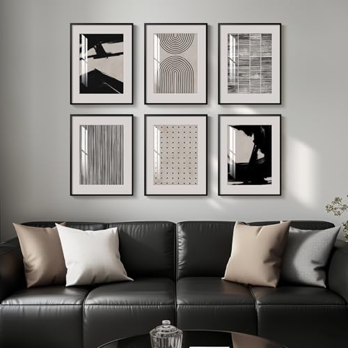 Framed Black and White Abstract Wall Art, 6 Pieces Modern Prints Paintings Artwork for Walls, Minimalist Abstract Pictures...