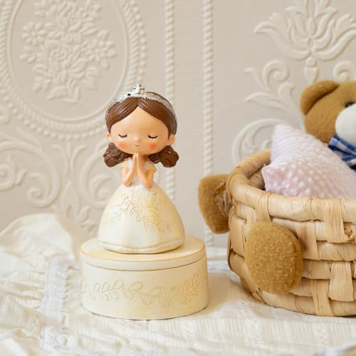 First Communion Gift Set for Girls - Resin Prayer Girl Figurine with Dove & Olive Branch Design, White Religious Keepsake ...