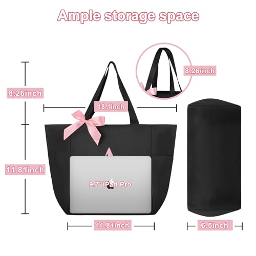 Vavabox Tote Bag, A-Z Initial Monogrammed Waterproof Tote Bag, Bridesmaid Gifts for Women, Black and Pink