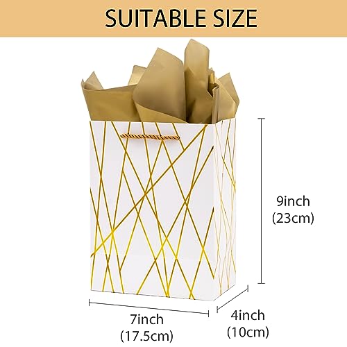 Nihuecne 9" Gift Bags Medium Size with Tissue Paper, 4 Pack White Gold Wrap Paper Gift Bags with Handles for Shopping Part...