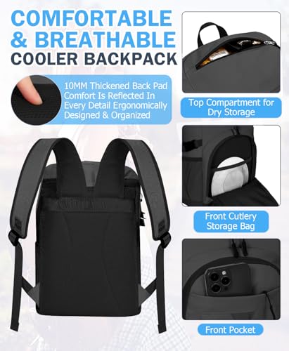 Cooler Backpack, 22L Waterproof Soft Backpack Coolers Leak Proof Beach Backpack Insulated Picnic Lunch Bag for Fishing Cam...