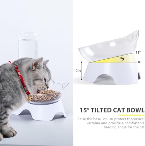 MILIFUN Double Dog Cat Bowls - Pets Water and Food Bowl Set, 15°Tilted Water and Food Bowl Set with Automatic Waterer Bott...