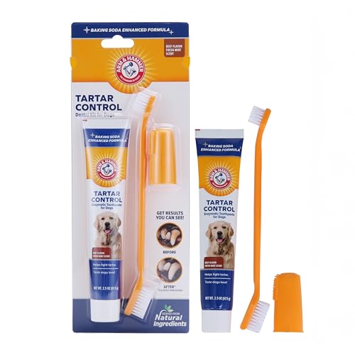 Arm & Hammer for Pets Tartar Control Dog Dental Kit, Enzymatic Toothpaste with Toothbrush and Fingerbrush, Baking Soda For...