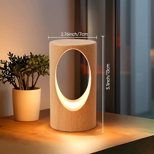 YIEONSHION LED Wooden Desk Lamp, Dimmable Bedside Night Light for Bedroom, Creative Home Décor Table Lamp, Warm Ambient Li...