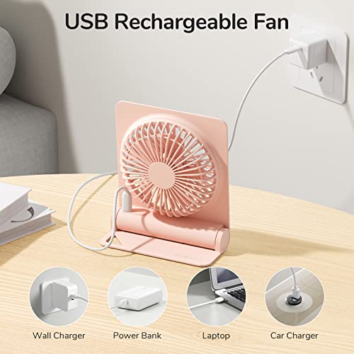 JISULIFE Small Desk Fan, Portable USB Rechargeable Fan, 160° Tilt Folding Personal Mini Fan with 4500mAh Battery, Strong W...