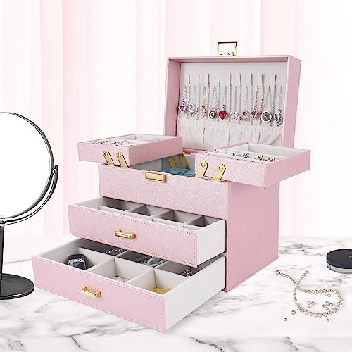 Dajasan Jewelry Organizer Box, Large Jewelry Boxes for Girls, Space-Saving 4 Layers Jewelry Storage Case with Drawer, Gift...