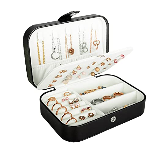 Hatori Travel Jewelry Box, PU Leather Small Jewelry Organizer for Women Girls, Portable Mini Travel Case Display Storage H...
