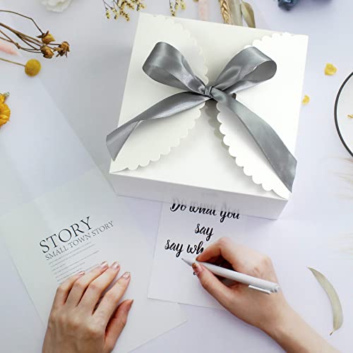8"x 8"x 4" White Gift Boxes with Lids and Ribbons, 6 Pack Foldable Cardboard Paper Boxes for Gifts, Bridesmaid Proposal Bo...
