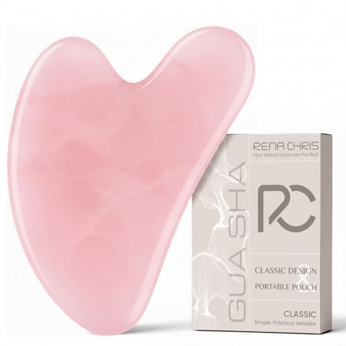 Rena Chris Gua Sha Facial Tools, Rose Quartz Guasha Tool for Acupuncture, Manual Massage Tool for Jawline Sculpting and Pu...