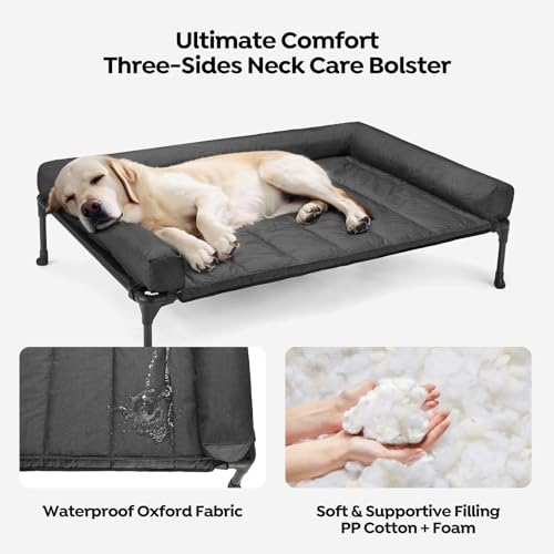 Veehoo Cooling Elevated Dog Bed Add Removable Waterproof Bolster Cushion Mat, Raised Pet Cot with Breathable Teslin Mesh, ...