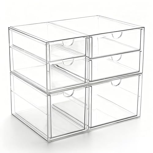 Prsildan Acrylic Drawer Makeup Organizer with 6 Drawers (Not for Baby Bottle), Set of 2 Office Desk Organizers Accessorie...