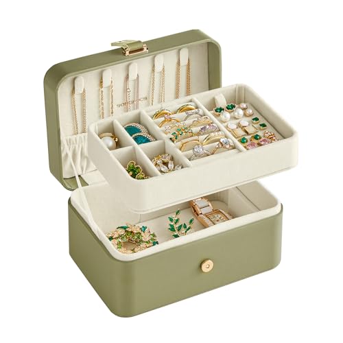SONGMICS Jewelry Organizer Box, Travel Jewelry Case, 2-Layer Travel Case for Earrings, Necklaces, Bracelets - Portable Jew...