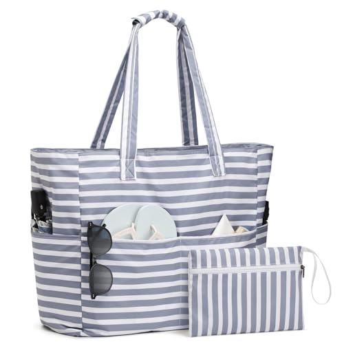 G4Free XL Beach Bag Waterproof Sandproof, Large Foldable Beach Tote with Zipper for Women, Pool Travel Swim Grocery Tote Bag