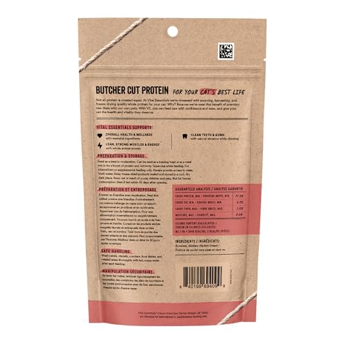 Vital Essentials Freeze Dried Cat Treats | Chicken Breast, Single Ingredient | Premium Quality | Grain Free, Healthy Treat...