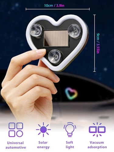 Car LED Ambient Light - Solar-Powered Heart-Shaped LED Neon Light, Wiring Free, Switchable Modes, Romantic Mood Decoratio...