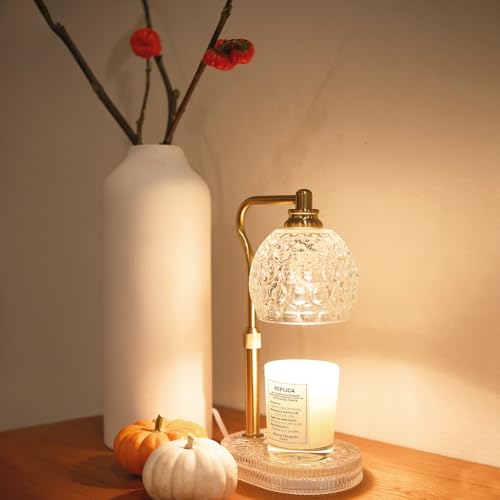 Candle Warmer Lamp with Timer & Dimmer, Glass Lamp Candle Warmer for Jar Candles, UPGRATED with 3 Bulbs, Height Adjustable...