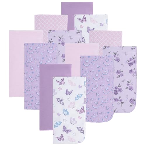 EVERYDAY KIDS 12 Pack Burp Cloths for Baby Girl; Newborn Essential with - Large Absorbent Cotton Flannel Purple/Pink Burpi...