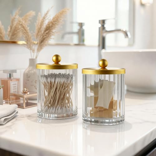 Amolliar Qtip Holder Dispenser for Bathroom, Clear Glass Canister Apothecary Jar for Cotton Swabs, Cotton Balls, Makeup Pa...