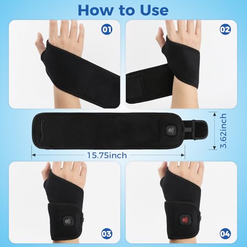 Wrist Heating Pad, Heated Wrist Wrap for Pain Relief, Heated Wrist Brace with 30 Mins Auto-Off, 3000mAh Battery, 3 Heating...
