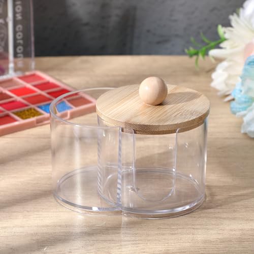 Quilax Cotton Round Holder, Dual Compartment Qtips Dispenser with Removable Dustproof Lid, Clear Plastic Cotton Pad Holde...