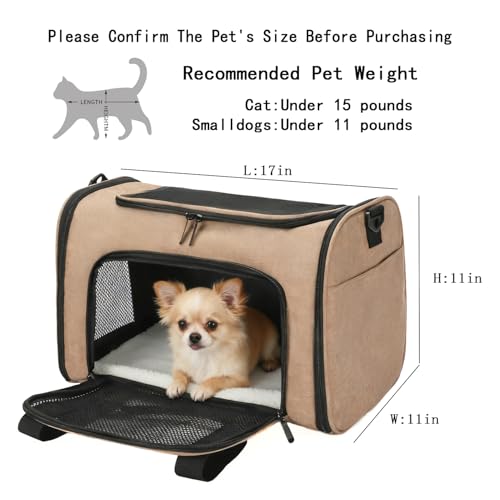 DALASITING Airline Approved Pet Carrier for Cats and Small Dogs Up to 15lbs, Cat Dog Carrier with Safety Leash, Adjustable...