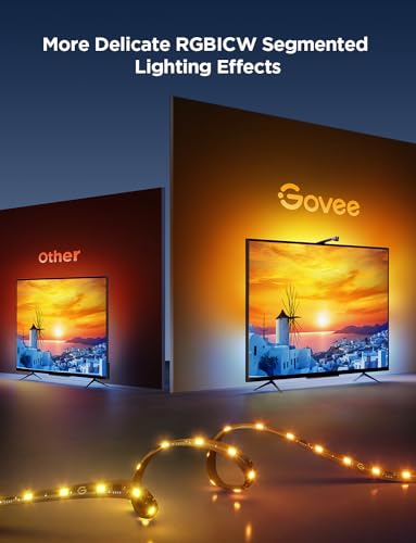 Govee TV Backlight 3 Lite with Fish-Eye Correction Function Sync to 75-85 Inch TVs, 16.4ft RGBICW Wi-Fi LED Strip Lights w...