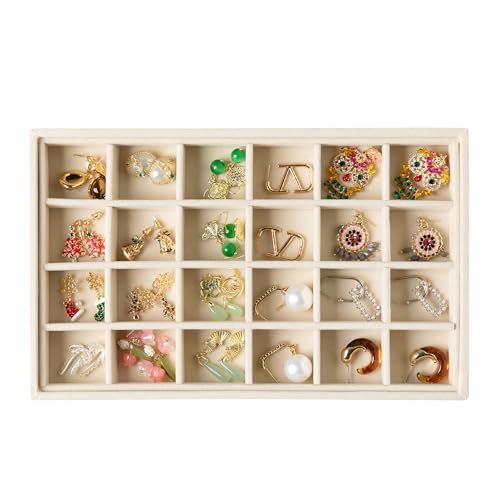 Frebeauty 24 Grid Earring Holder Organizer Tray, Jewelry Organizers and Storage for Drawer,Velvet Jewelry Display Storage ...