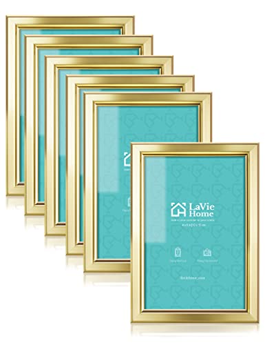 LaVie Home 4x6 Picture Frames (6 Pc, Gold) Simple Designed Photo Frame with High Definition Glass for Wall Mount & Table T...