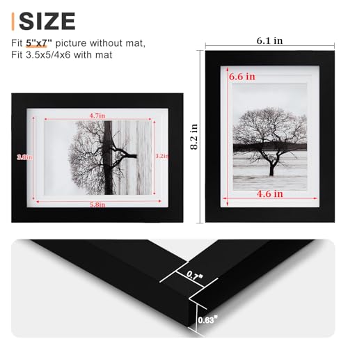 Egofine 5x7 Picture Frames Set of 4, Made of Solid Wood Covered by Plexiglass 3.5x5 and 4x6 with Mat or 5x7 without Mat, f...