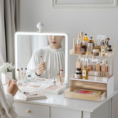 Delamu Bathroom Organizers and Storage, 2 Tier 2 Drawer Makeup Organizer Countertop, Easy to Install, Ideal for Bathroom C...