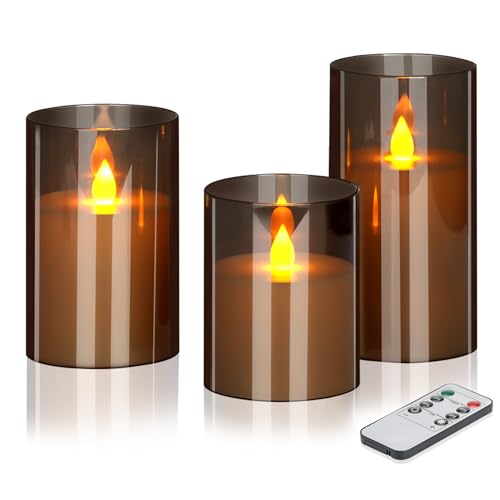 wemarry Flameless Candles 4" 5" 6" Acrylic Glass Pillars 3" Diameter Battery Operated Flickering Candles Include 8-Key Rem...