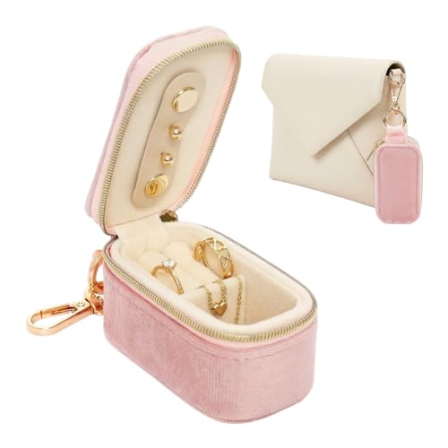 Sdfvsdg Velvet Mini Travel Jewelry Case Small 2-in-1 Ring Holder Box Keychain Portable Storage Clutch Organizer Gift for W...