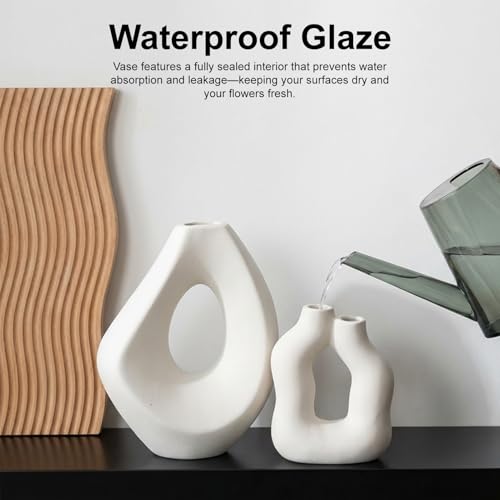 SPEPLA Ceramic Vase Set of 2, Modern Donut Vases for Nordic Minimalist Boho Home Decor, Centerpieces for Dining Tables Liv...