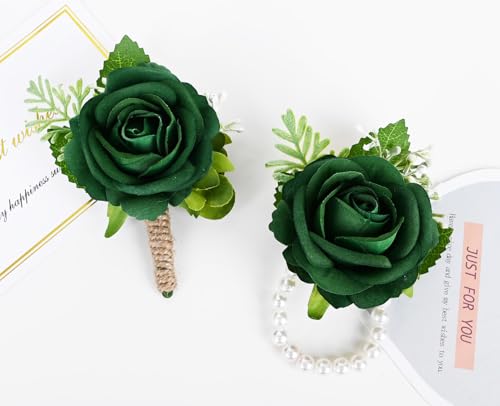 MAFELOE 2 Pieces Corsage Boutonniere Set, Artificial Flower Supplies for Wedding Prom Party Business Celebration Suit Deco...