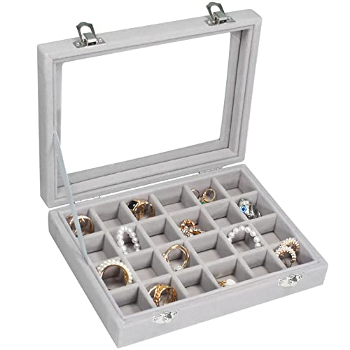 Vicoter Velvet Jewelry Box 24 Grid Jewelry Ring Display Organiser Box Tray Holder Earrings Storage Case for Girls Wife Mom...