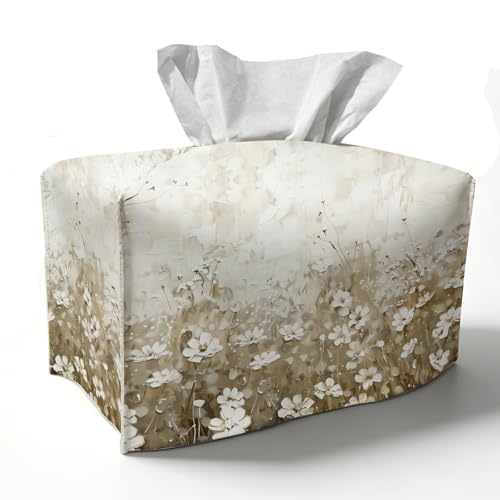 PaJiaNi Spring Wildflower Rectangle Tissue Box Cover,Summer Beige Floral Tissue Box Holder,Farmhouse Floral Decorative Fac...