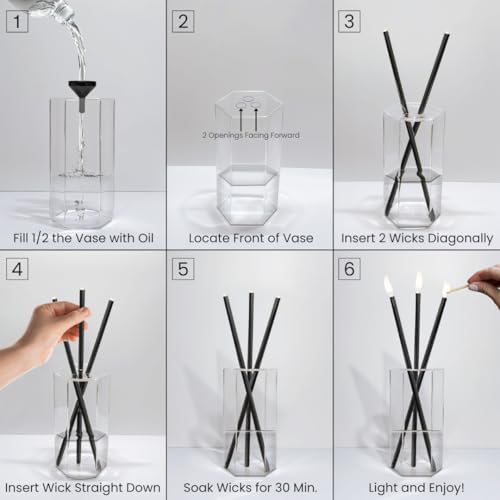 Craftmont Refillable Candle Set - Unscented Paraffin Oil Candles Set with Metal Candlesticks, Glass Vase & Steel Funnel - ...