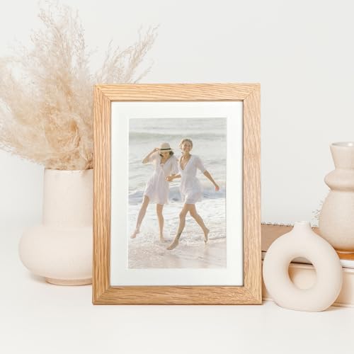 wallwisy 5x7 Picture Frame, Solid Oak Wood 5x7 Photo Frame with Mat to 4x6, 7x5 Picture Frames for Wall and Tabletop Displ...