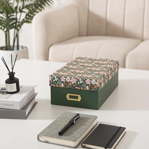 Soul & Lane Decorative Photo Storage Box with Lid, 11.7" × 7.7" × 4.5", Memory Box for Keepsakes, Floral Cardboard Picture...