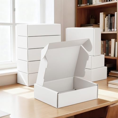 50-Pcs White Small Shipping Boxes - 3 Layer Bulk Corrugated Cardboard Packaging Boxes for Small Business, Ecommerce Mailer...