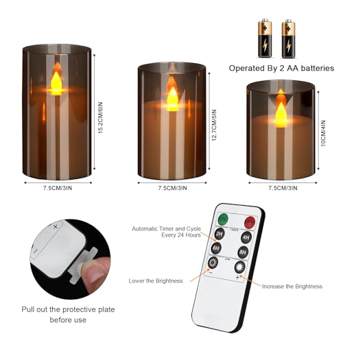wemarry Flameless Candles 4" 5" 6" Acrylic Glass Pillars 3" Diameter Battery Operated Flickering Candles Include 8-Key Rem...