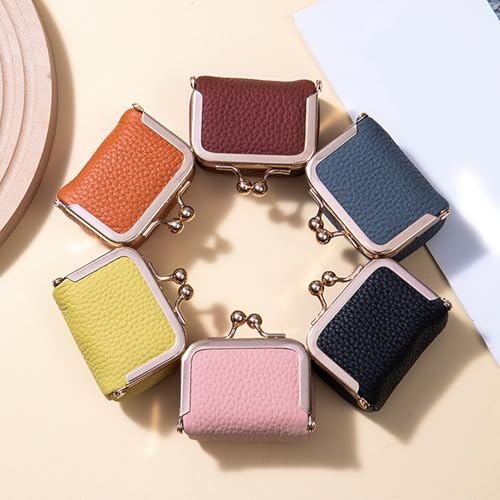 Genuine Leather Mini Jewelry Box, Portable Vintage-Inspired Genuine Leather Coin Purse Jewelry Case with Kiss Lock, Mini T...
