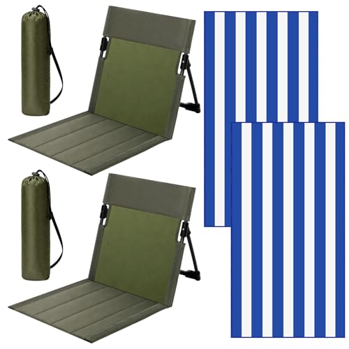 Yalikop 4 Pcs Foldable Seat for Poolside Chairs with Bag Portable Outdoor Beach Chairs with 30" x 60" Stripe Pool Beach To...