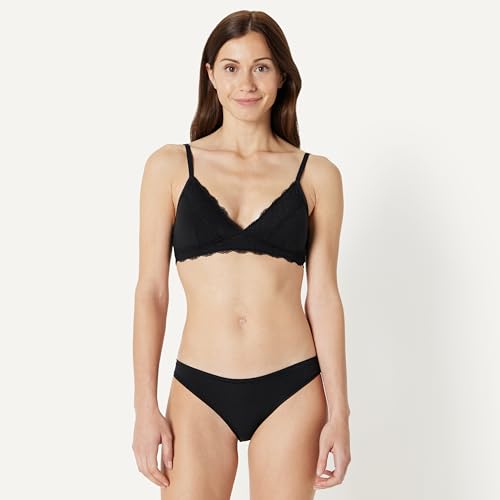 Amazon Essentials Women's Peached Microfibre with Lace Trim Lined V Neck Bralette