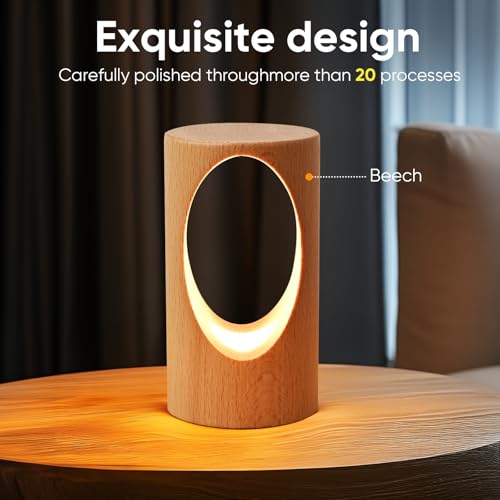 YIEONSHION LED Wooden Desk Lamp, Dimmable Bedside Night Light for Bedroom, Creative Home Décor Table Lamp, Warm Ambient Li...