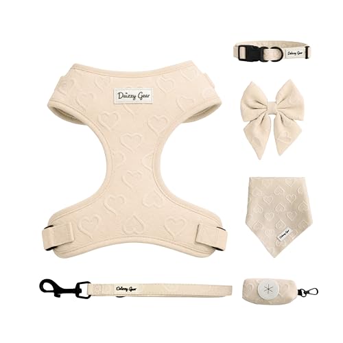 Large Dog Harness Set – Cute No Pull, All Weather, Breathable Harness and Leash Set with Collar, Bandana, Sailor Bow & Poo...